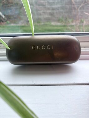 Gucci Brown Hard Sunglasses Case with Gold Logo